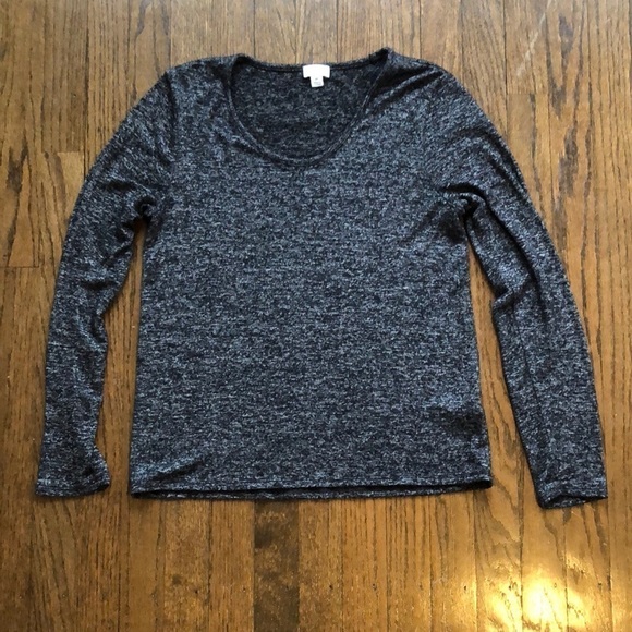 J Crew Gray Speckled Knit Long Sleeve Crew Neck Stretch Top - Picture 1 of 5